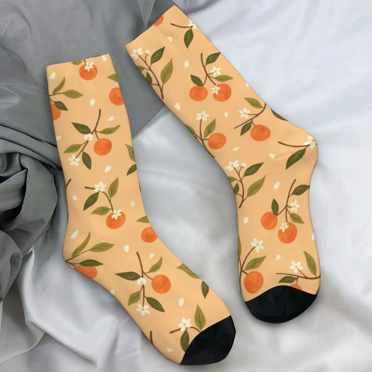 Cute Fruit Stockings Fresh Orange Graphic Gothic Socks Spring Non Slip Socks Adults Men Cycling Medium Soft Socks