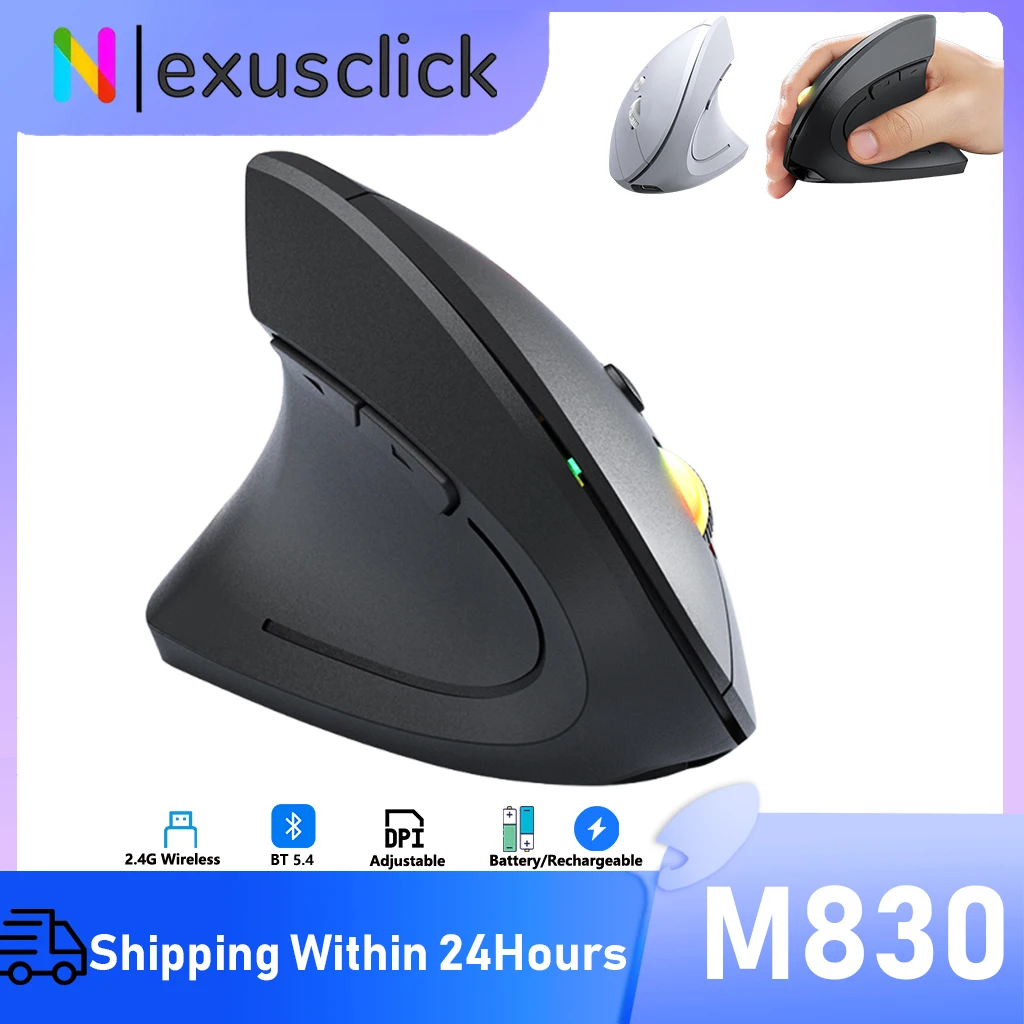 2.4G Bluetooth Wireless Vertical Mouse Rechargeable/Battery Personalised Side Grip Ergonomic Mute Game PC Computer 1600DPI Mouse