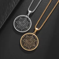 Seven Archangels Stainless Steel Compass Pendant Solomon Round Amulet Necklace for Men and Women Retro Punk Jewelry