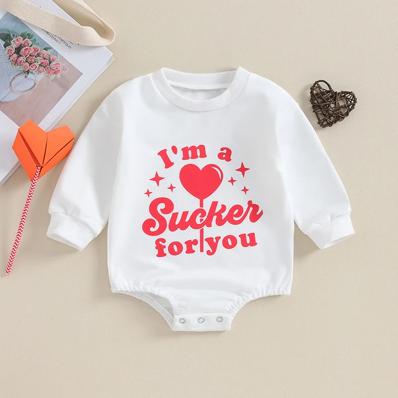 

SUNSIOM Baby Sweatshirt Rompers Casual Valentine's Day Letter Print Long Sleeve Jumpsuit for Newborn Cute Clothes