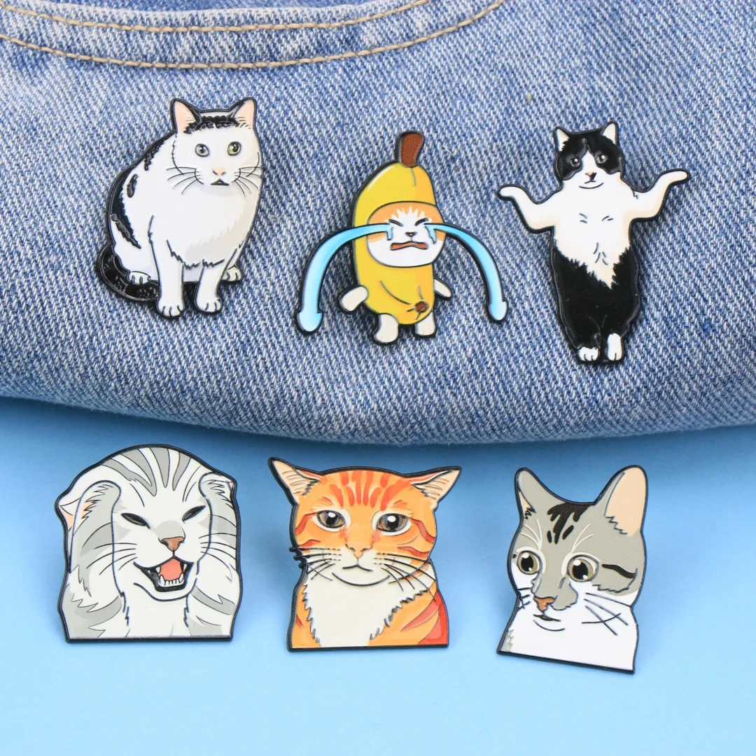 Lustige Cartoon-Katzen-Meme-Emaille-Anstecknadeln, Niedliche Ausdrucksstarke Kätzchen-Broschen für Rucksack, Kleidung, DIY-Deko-Accessoires – Detail 5