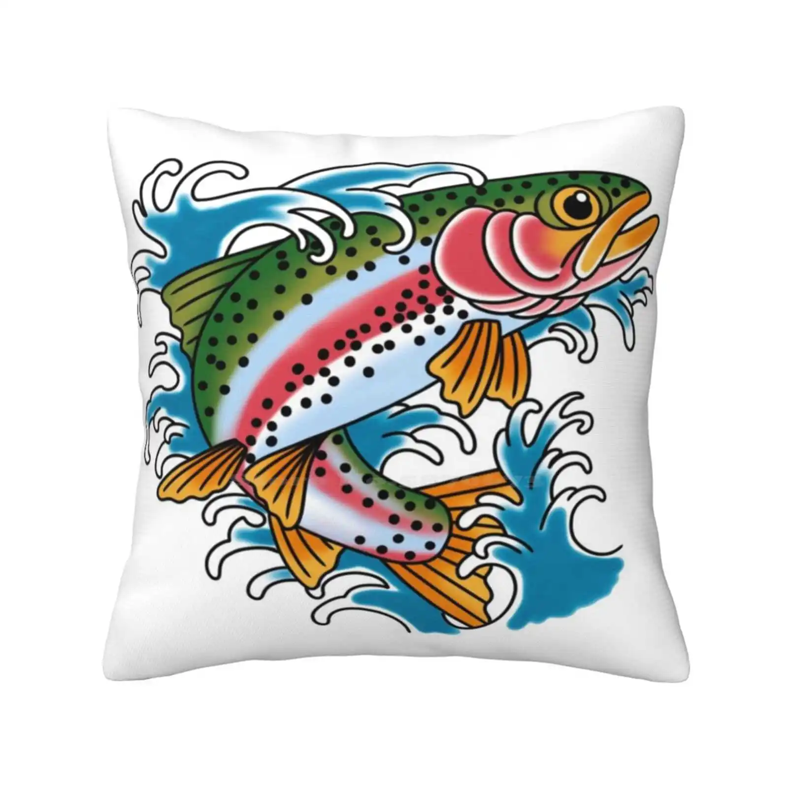 Trout Fish Pillow Cover Hug Pillowcase Tattoo Guy Rainbow Trout Boy Fishing Traditional Popular Trendy Trending Teenager