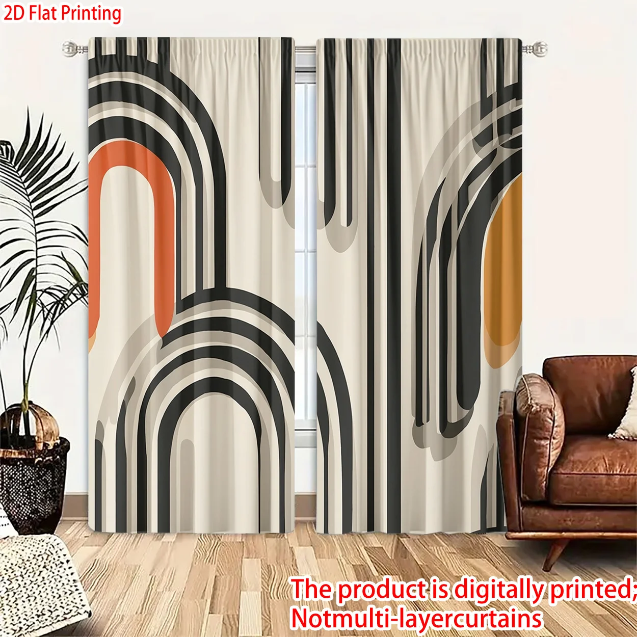 Modern Abstract Geometric Curtains Flat Printed Blackout Drapes Retro Arch Pattern Living Room Bedroom Window Treatment Decor
