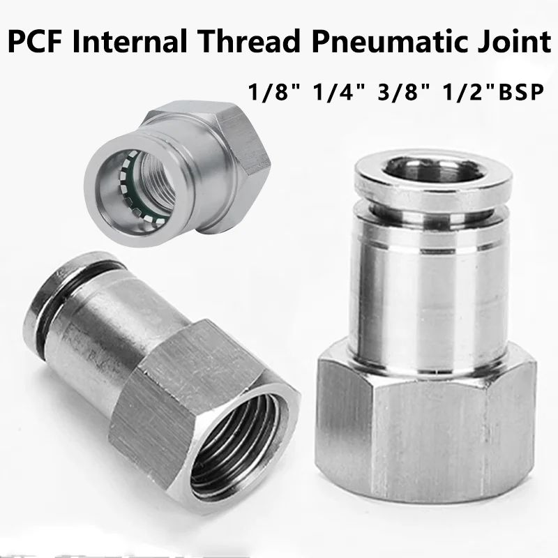 10pcs 304 Stainless Steel PCF 4 6 8 10 12mmPneumatic Quick Coupling 1/8 