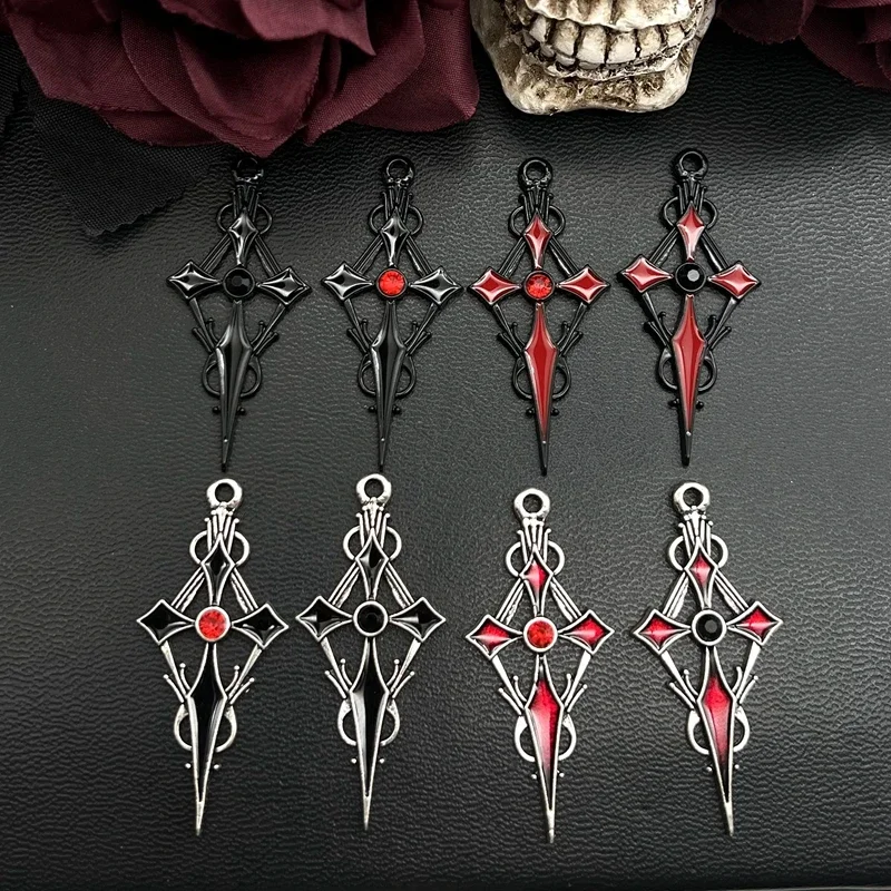 8pcs 48*21mm Alloy Enamel Gothic Satan Cross Witch Charms Pendant Designer Charms Fit Jewelry Making DIY Jewelry Findings