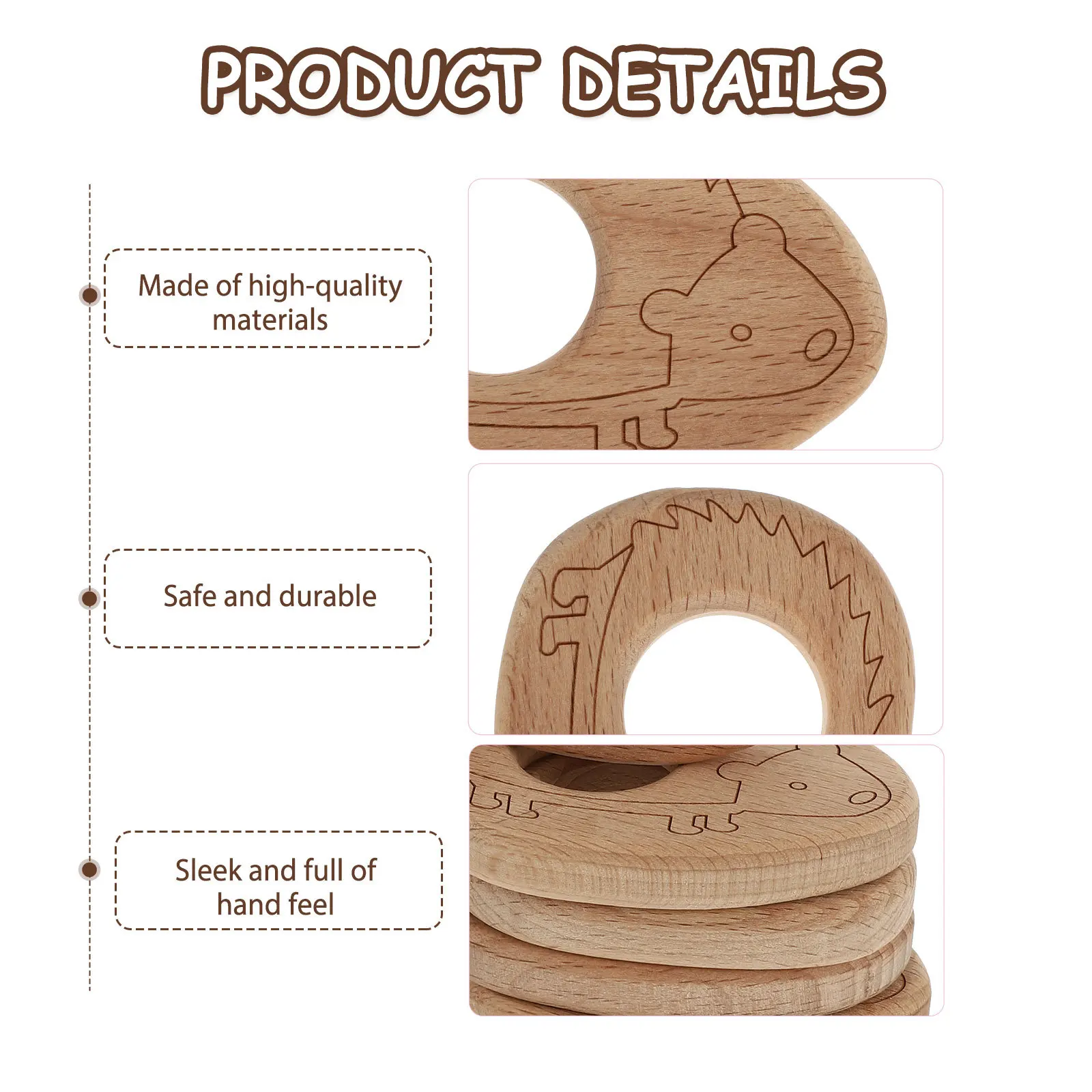 10 pçs faia de madeira pingente do bebê adorável padrão dos desenhos animados molar mordedor chupeta corrente diy decoração faia brinquedo crianças brinquedo de madeira