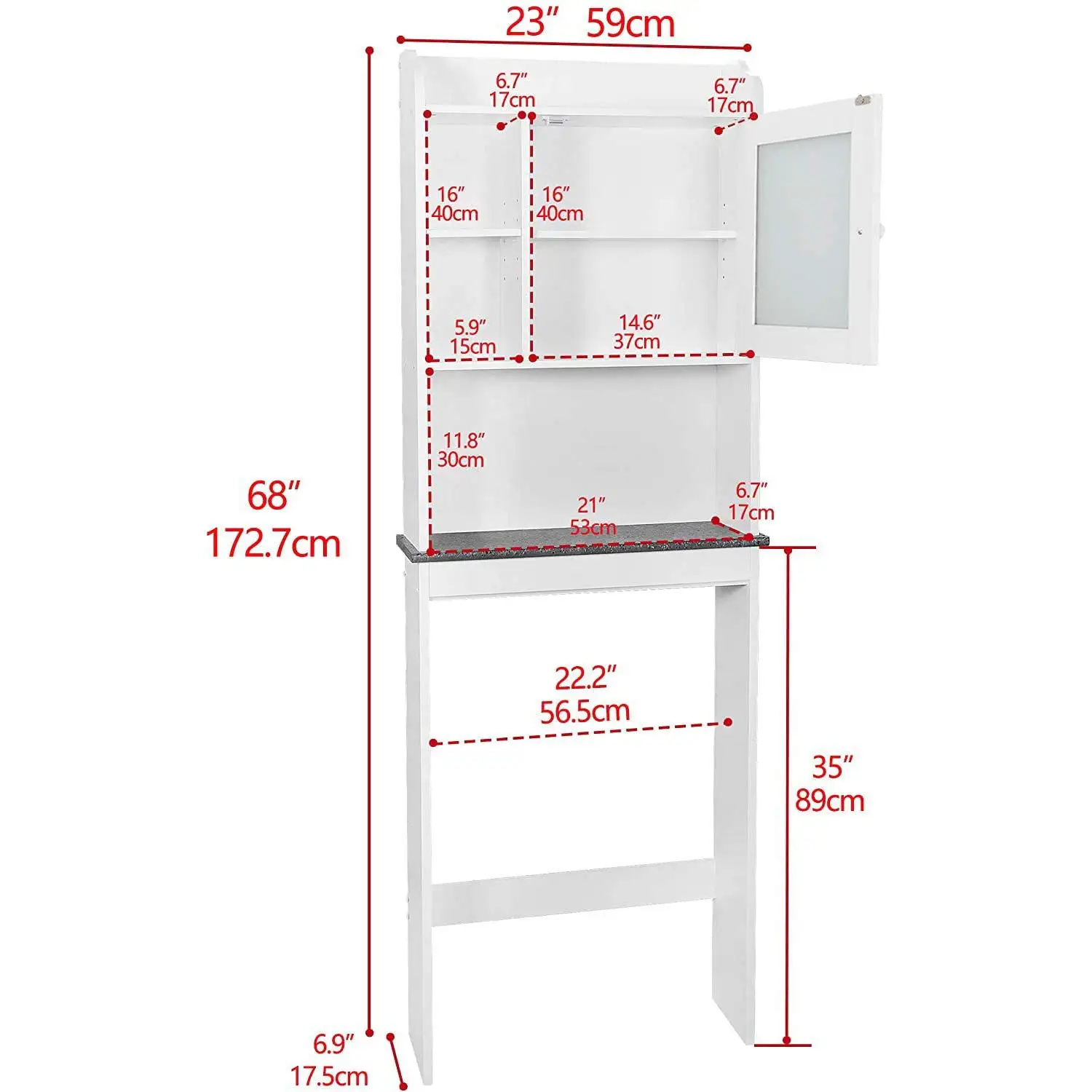 Over Toilet Storage Cabinet Bathroom Organizer Adjustable Shelf Double Doors Freestanding Space Saver Rack White, Customized