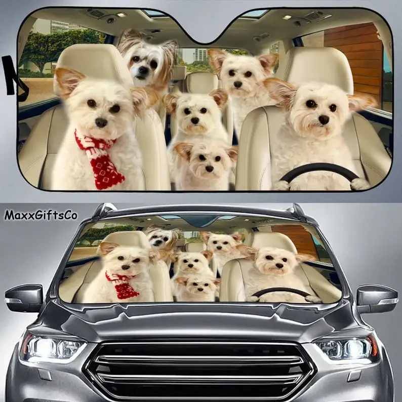 Pomapoo Car Sun Shade, Pomapoo Windshield, Dogs Family Sunshade, Dog Car Accessories, Car Decoration, Gift For Dad, Mom