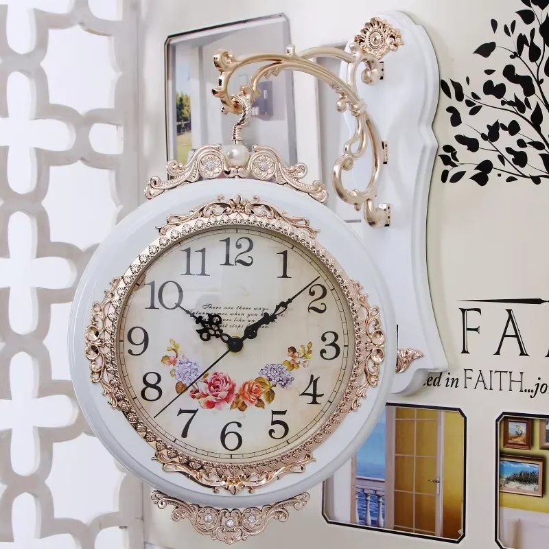 White European Wall Clock Design Quiet Decoration Double Sided Wall Clock Luxury Living Room Reloj Pared Home Decor Items