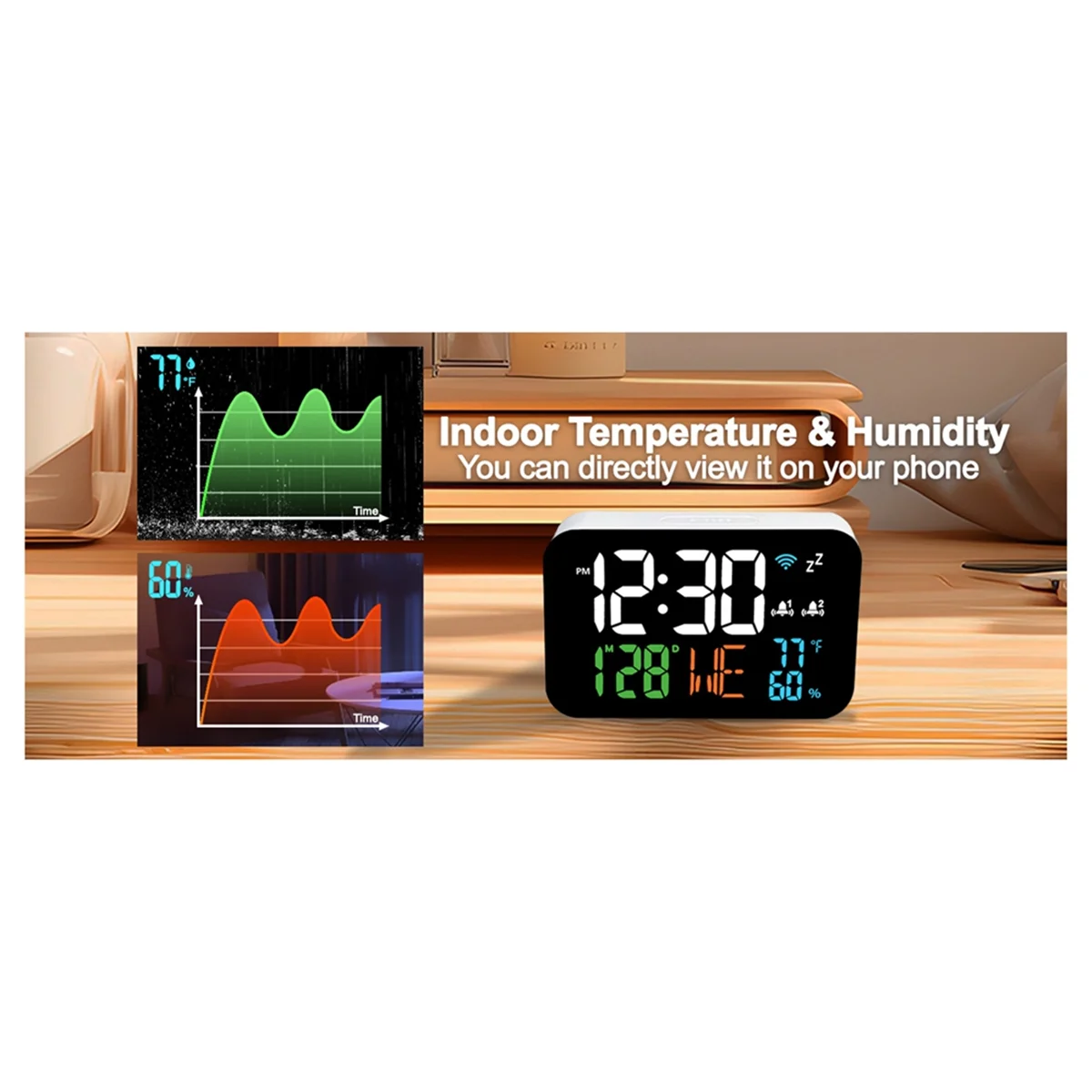 Tuya WiFi Clock Calendar Intelligent Thermometer Hygrometer with Digital LED Display Support WIFI Auto-Calibration