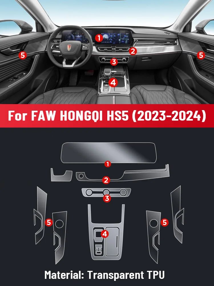 Auto Central Control Screen TPU Navigation Anti Scratch interior Protection Film GPS Navigation For FAW HONGQI HS5 2023 2024