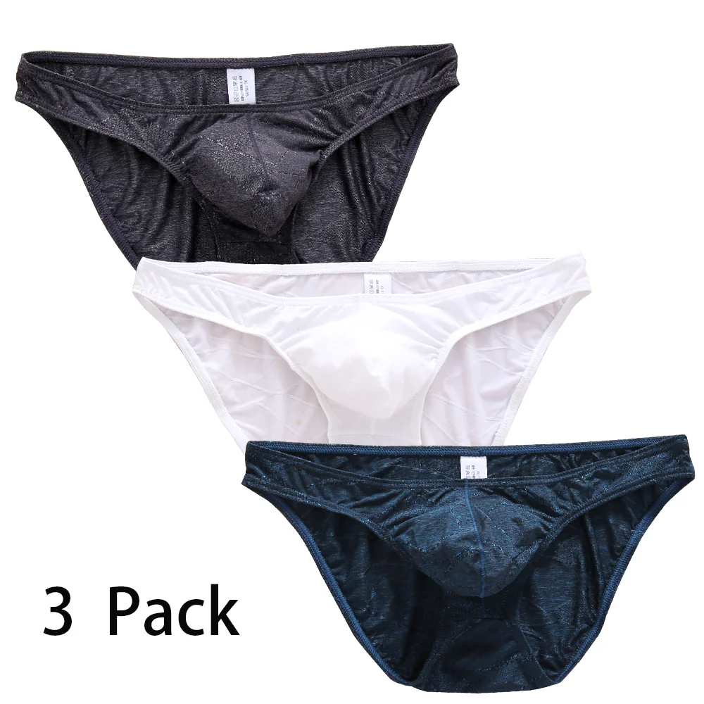 3 Pack High quality Men\'s briefs Red underwear ice silk breathable silky student sexy Soft Short Comfortable boys pouch convex