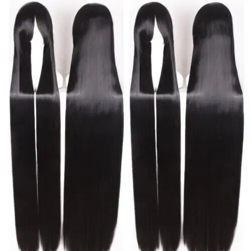 

150cm Long Straight cosplay Black Synthetic party Wig