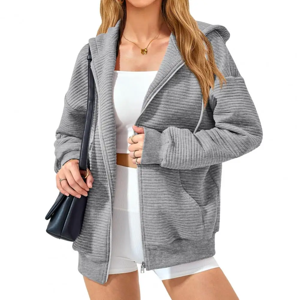 

Zipper Coat Hoodie Women's Warm Hooded Zip-up Coat with Drawstring Pockets Elastic Cuff Hem Fall Winter Sport Jacket Casual