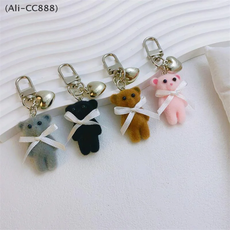 〔CC88〕Cartoon Cute Bow Bear Love Charms Keychain Pendant Sweet Keyring Bag Hanging Ornament Car Trinket Accessories Girly Gift