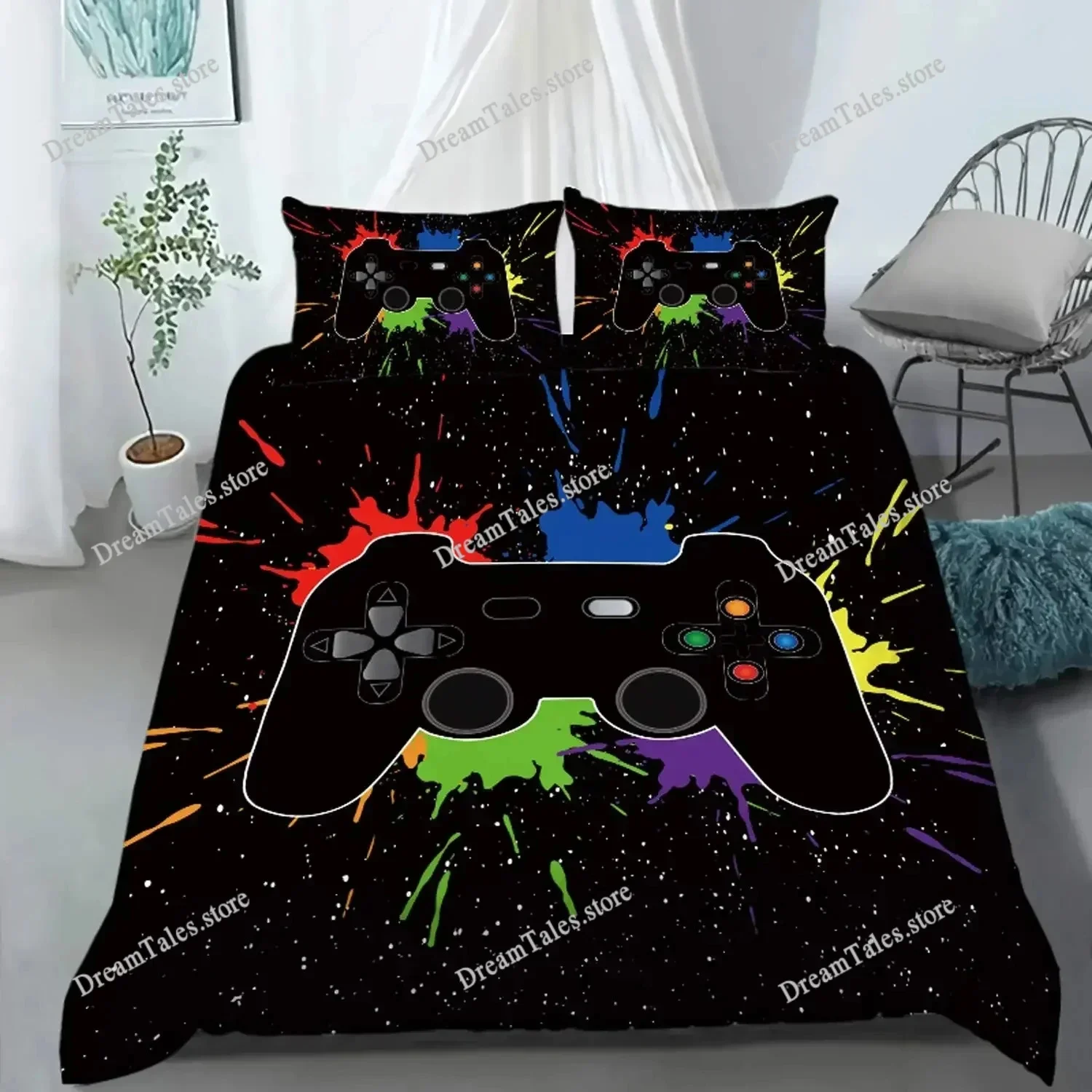 

Gaming Duvet Cover Set Gamer Room Decor for Boy Boys Teen Video Games Twin Bedding Set Microfiber Gamepad Let's Play Quilt Cover