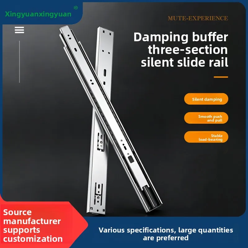 Three Section Silent Drawer Slides Mm To Soft Close Side Mount Steel Ball Bearing Rails Kg Load Cabinet Drawers