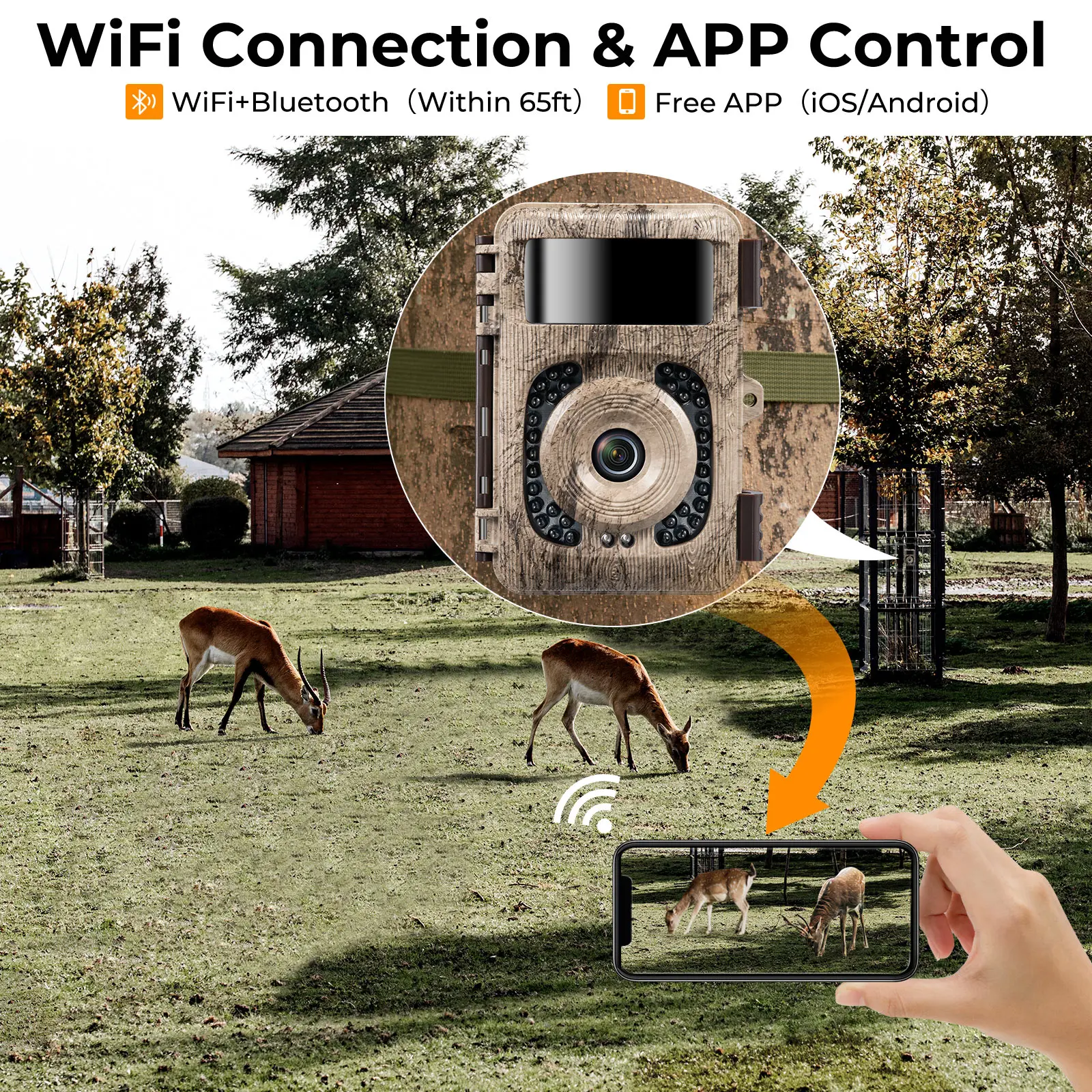 Trail Camera 4k 48MP WiFi Hunting Cameras with 0.2s Trigger Time No Glow Infrared Led for Night Vision Motion Activate Trail Cam