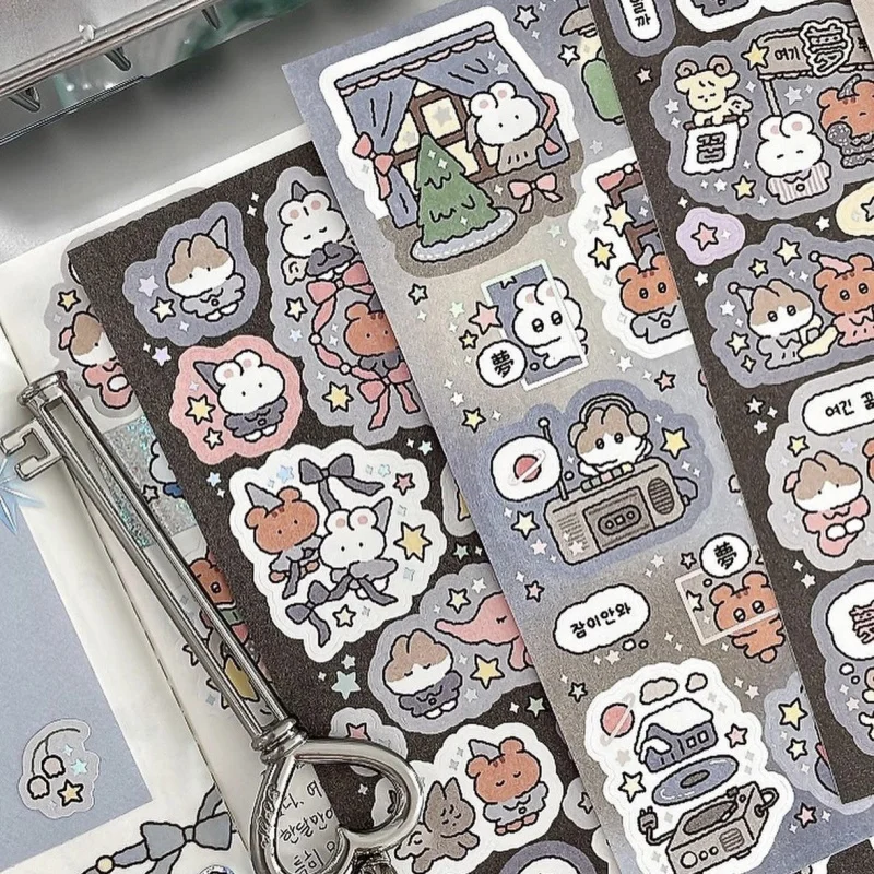 Cute Cartoon Graffiti Teddy Bear Rabbit Stickers Korea Handbook Diary Notebook Planner Scrapbook Diy Decorative Stickers