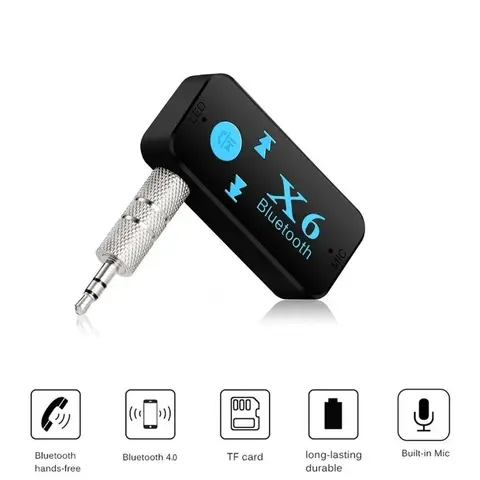 2022 X6 Universal Bluetooth Receiver V4.1 Support TF Card Handfree Call Music Player Phone Car AUX In/Output MP3 Music Player