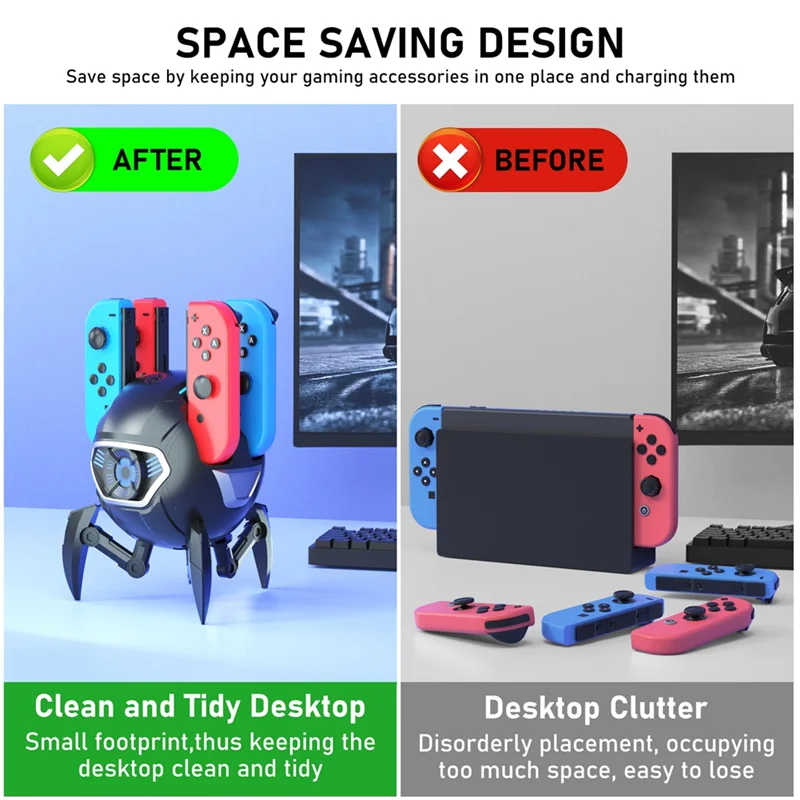 ABFN-4-In-1 Joy-Con شاحن قبضة لنينتندو سويتش و OLED ل NS أذرع التحكم في ألعاب الفيديو مؤشر LED جهاز شحن محطة