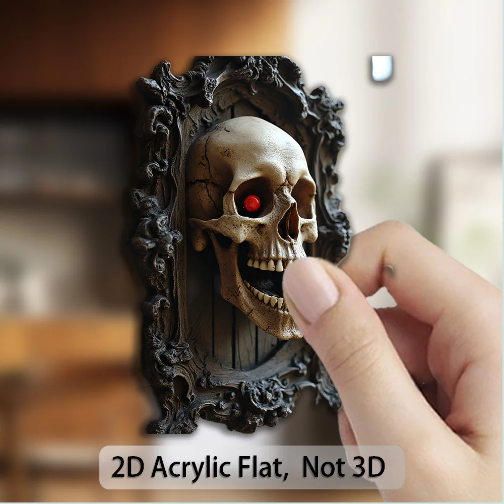 Gothic Vintage Frame Skull 2D Flat Acrylic Fridge Magnet, Halloween Horror Skeleton Refrigerator Decor Magnet