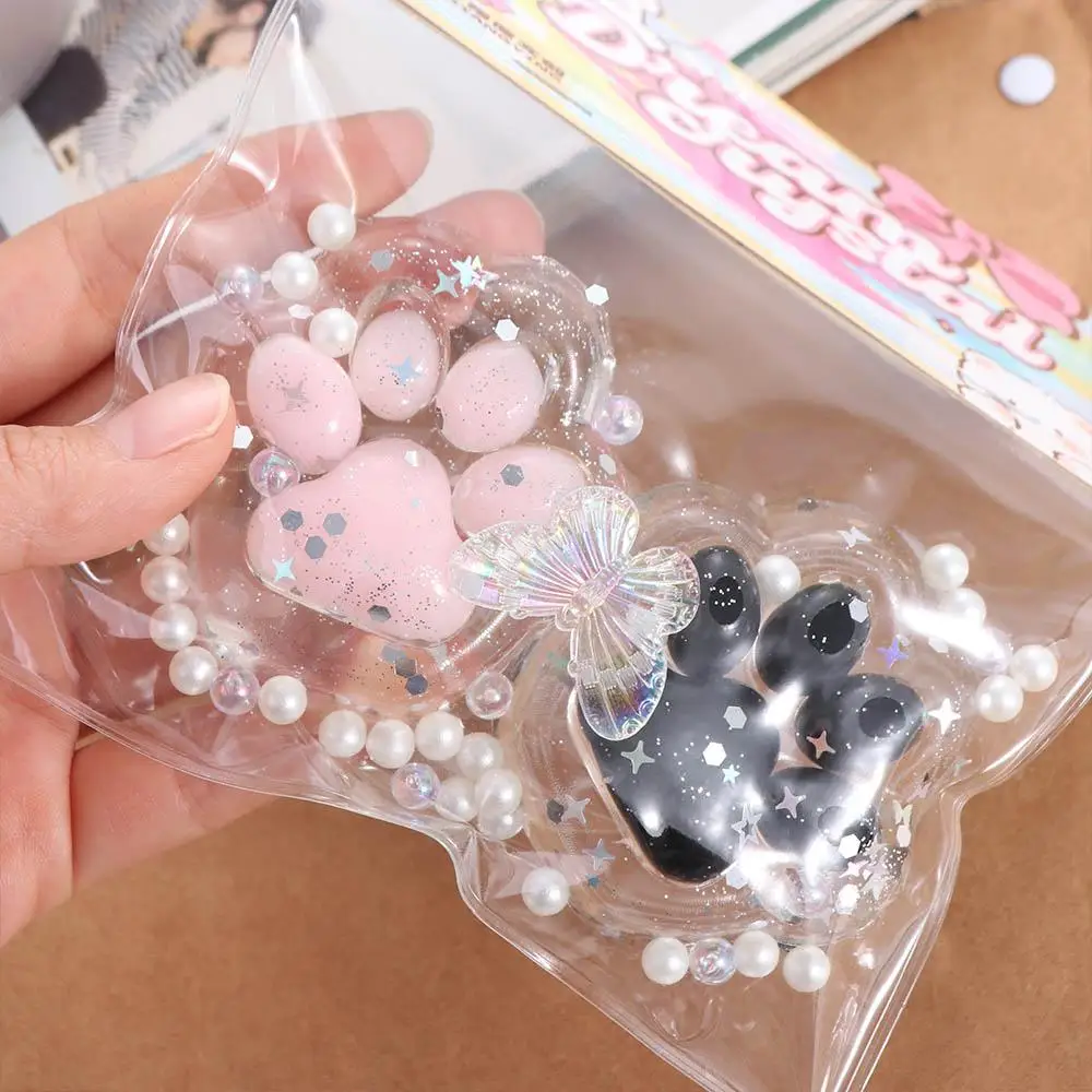 

Mini Blingbling Cat Paw Pinch Toy Transparent TPR Cat Paw Slow Rebound Toy Bow Cartoon Squeeze Cat Paw Unique Gift