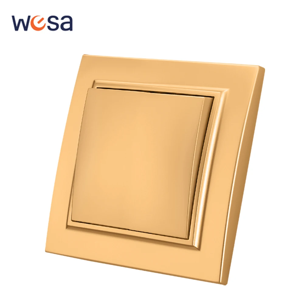 WESA Golden Frosted Light Wall Switch Flame retardant Plastic Panel EU Standard Button 1 Gang 1 Way Wall Rocker Switch On / Off