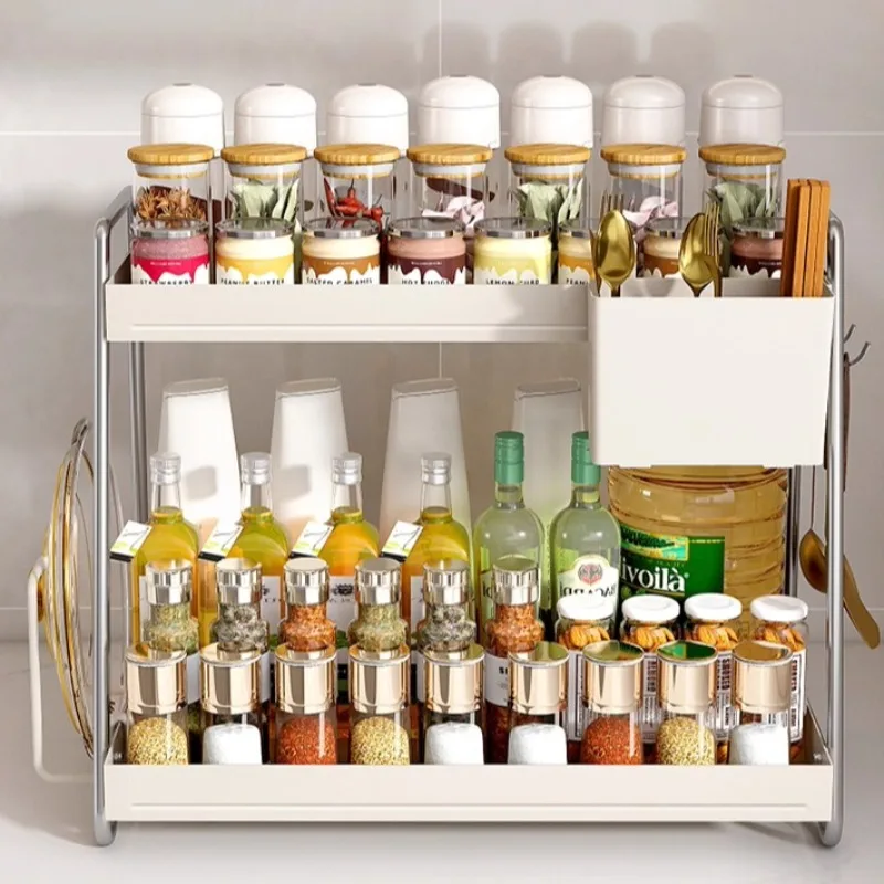 

Stainless Steel Kitchen Rack, Utensil Organizer, Oil & Spice Shelf, Divided Seasoning Rack—For Countertop Organization