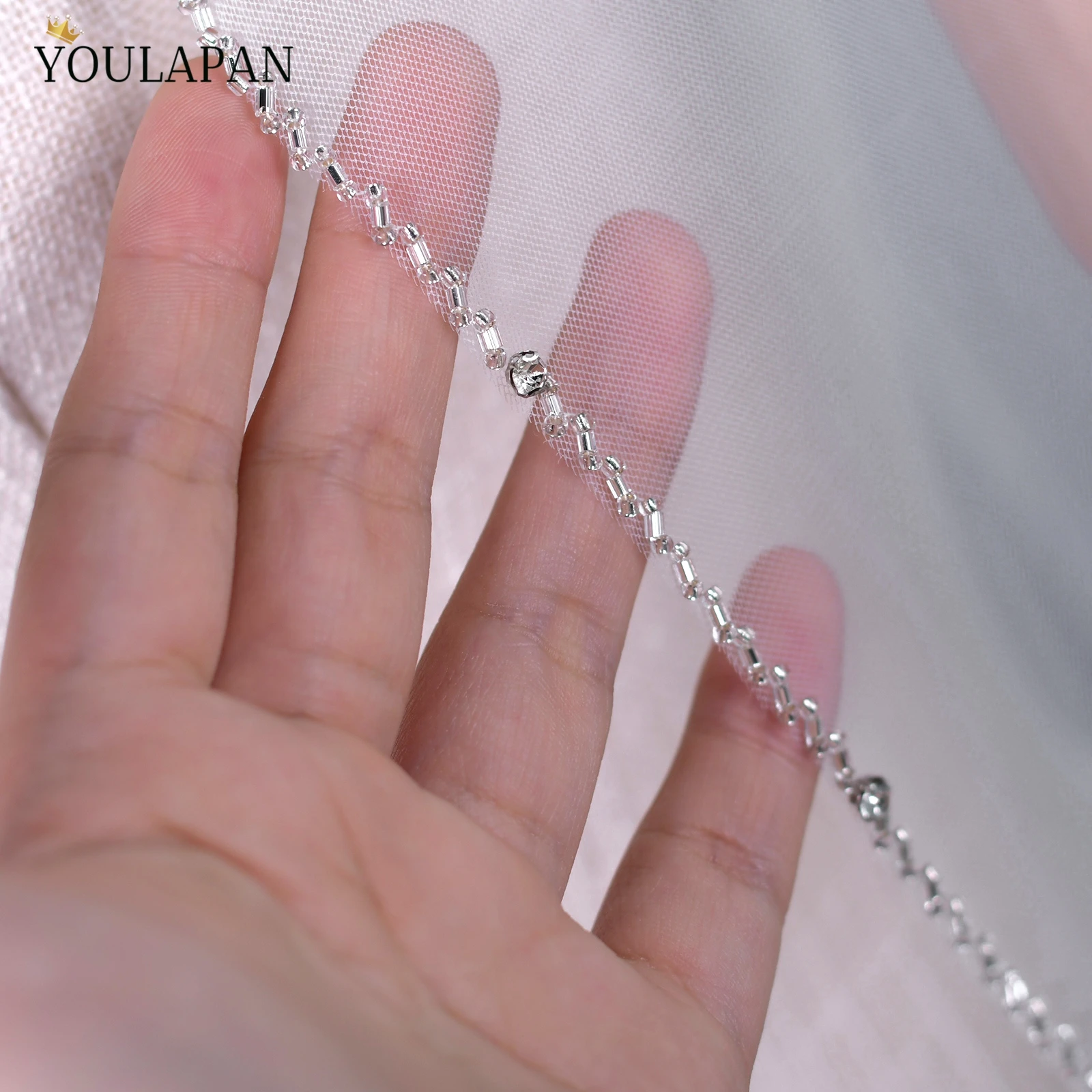 TOPQUEEN Crystal Rhinestone Velos De Noviasl Single Layer Chapel Veil Accessoires Mariage Luxe Customizable V227