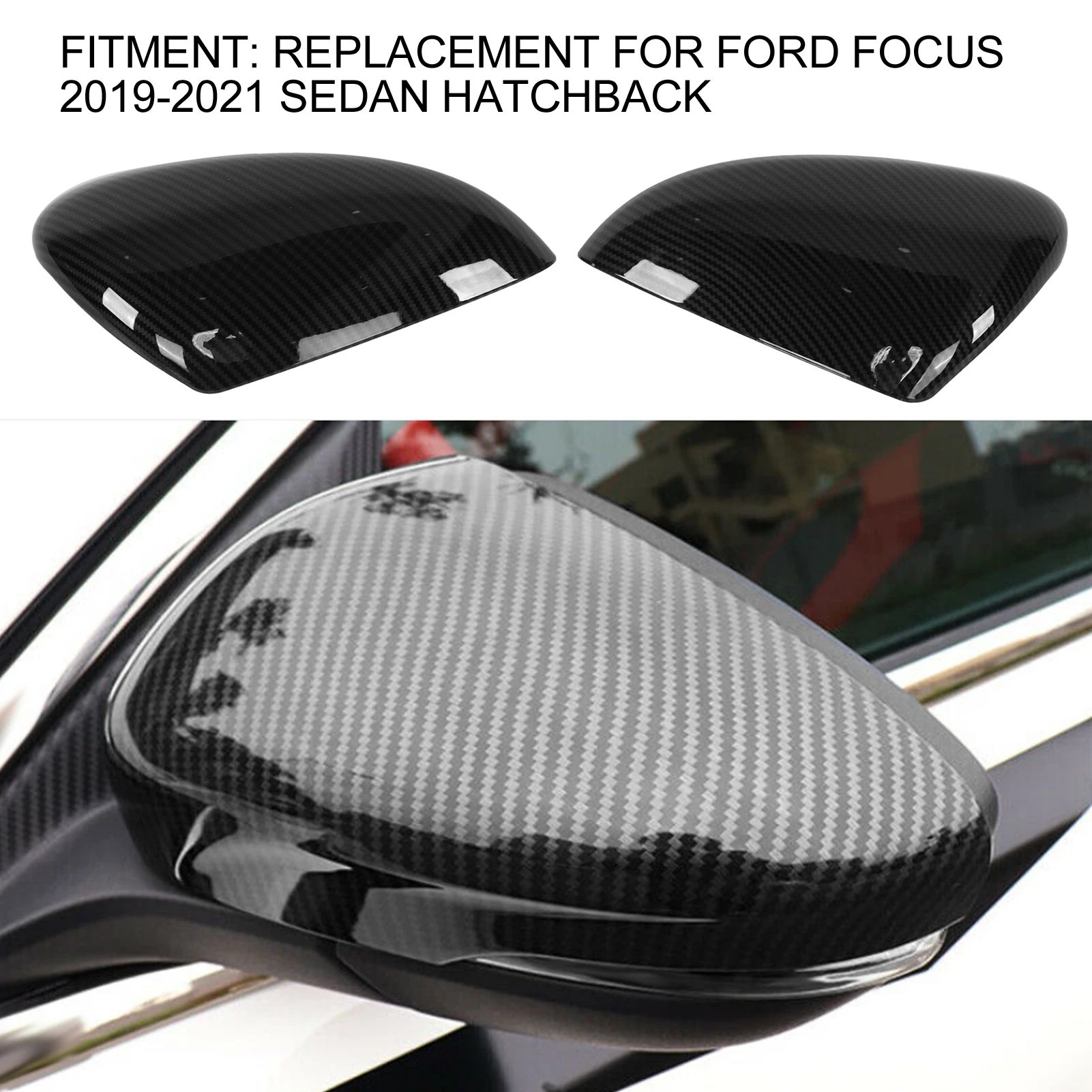 

1 Pair Mirror Cover Wearproof Mirror Cap Carbon Fiber ABS Mirror Shell Self Adhesive Decorative Cover For Ford Focus 2019-2021