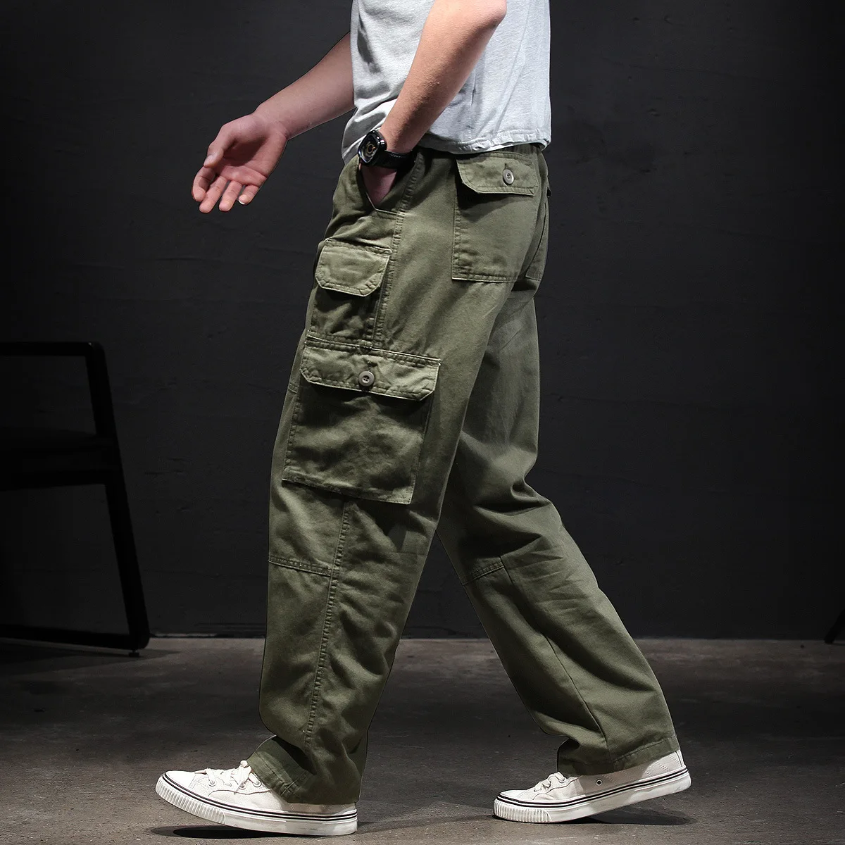 

Cargo Men's Pants Straight Loose Washed Cotton Casual Trousers Multi-pocket Baggy Bottoms Military Style Plus Size XXXXL