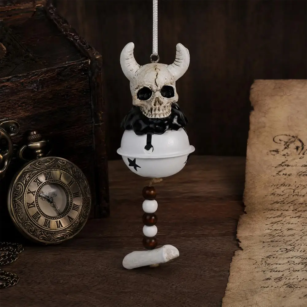 Halloween Jingle Bell, Gothic Bull Skull Angel Wings Hanging Ornament, Unique Tree Decoration For Halloween Party Home Decor
