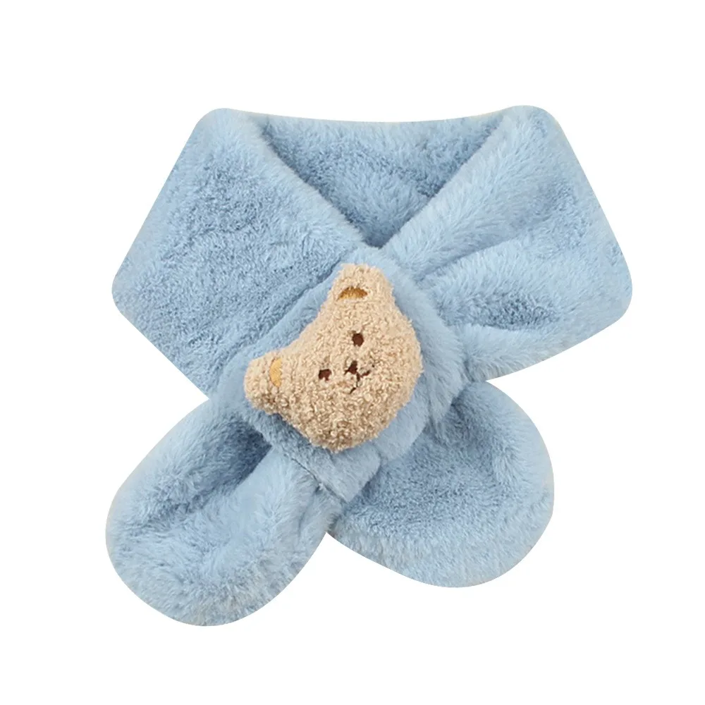 

Fashion Warm Kids Winter Scarf Plush Soft Neck Warmer Cartoon Bears Thick Children Cross Neckerchief Baby Boys Girls