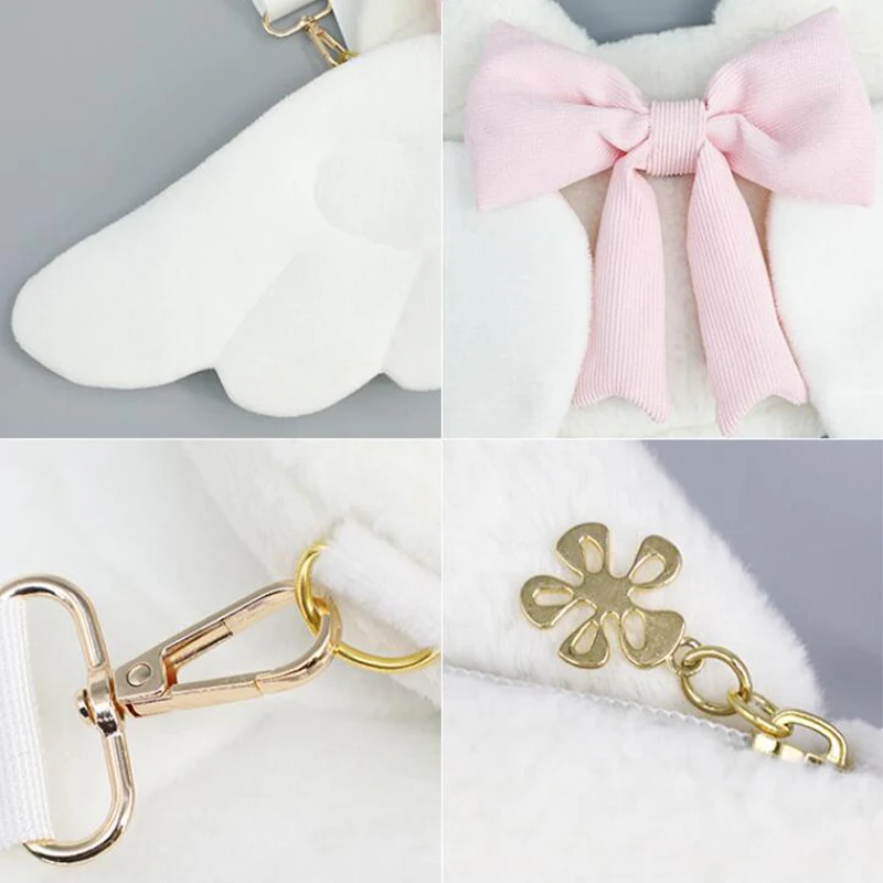 Sacs à dos mignons en peluche avec nœud papillon avec ailes détachables, accessoires de robe Lolita Anime noir/blanc, sac d'école pour petite fille Halloween
