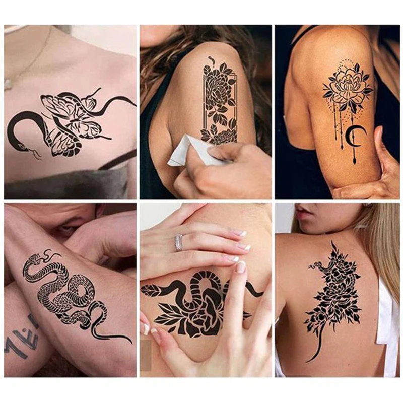 New Spray Painting Tattoo Template Flower Snake Thickened Hollow Tattoo Stencil Reusable Haina Juice Cream Semi-permanent Tattoo