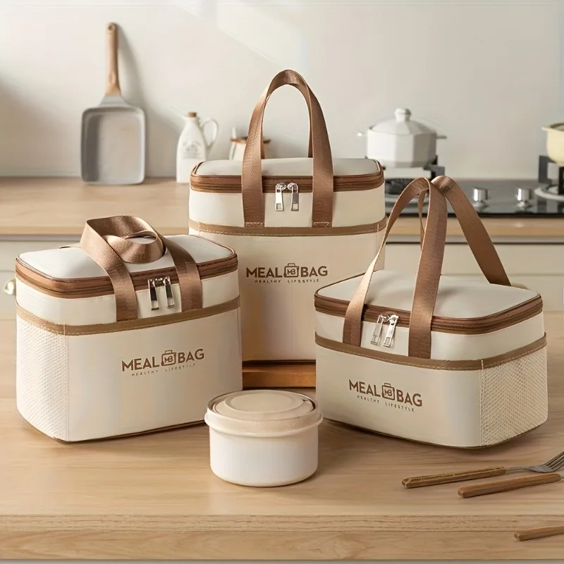 

3pcs/set Large Capacity Insulated Tote Bag Oxford Cloth Lunch Bag for Outdoor Picnic School/Office Commute Durable Design