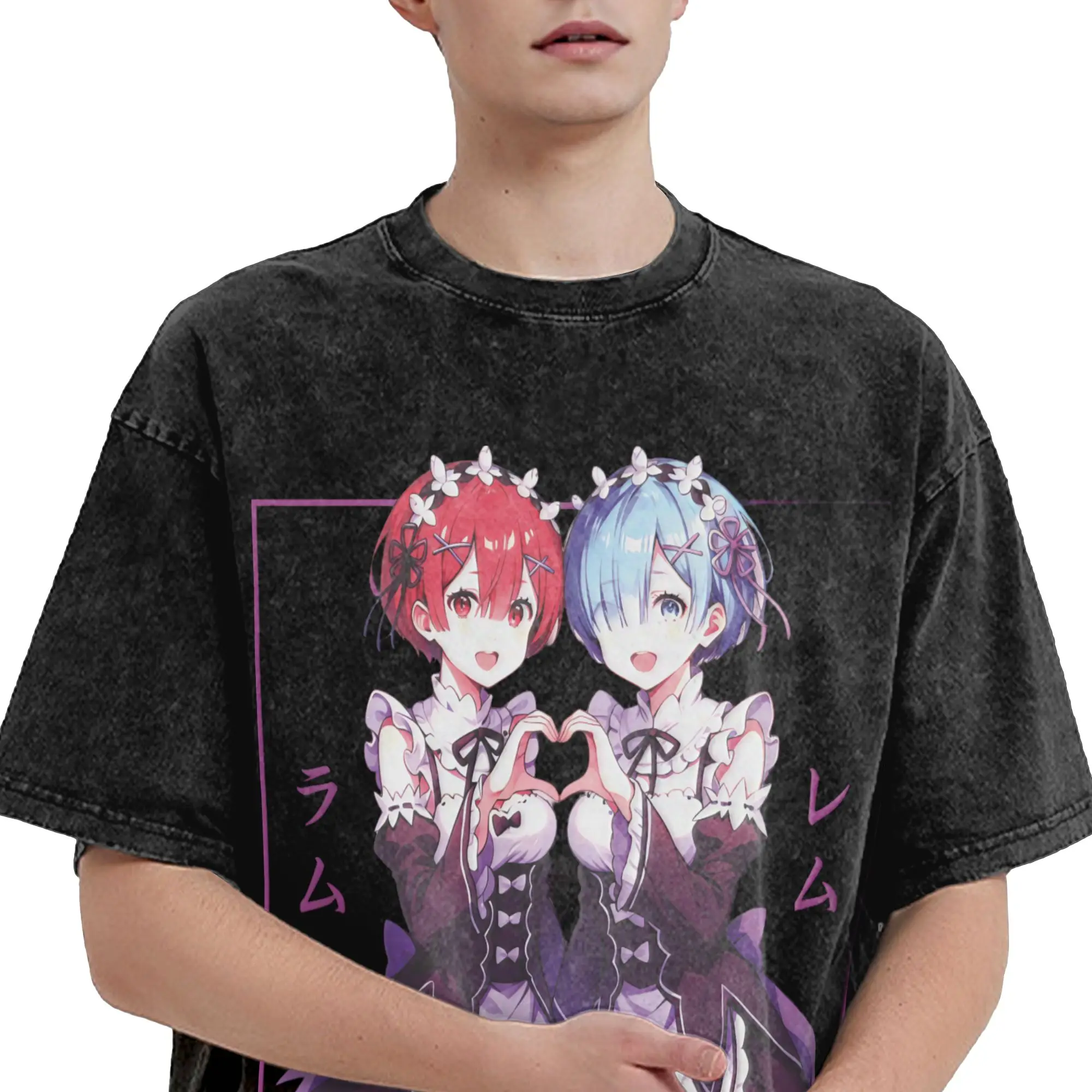 Harajuku Washed Shirt Re:ZERO Starting Life in Another world Outfit Fashion T Shirt Oversize Streetwear Short Sleeve Summer Tees