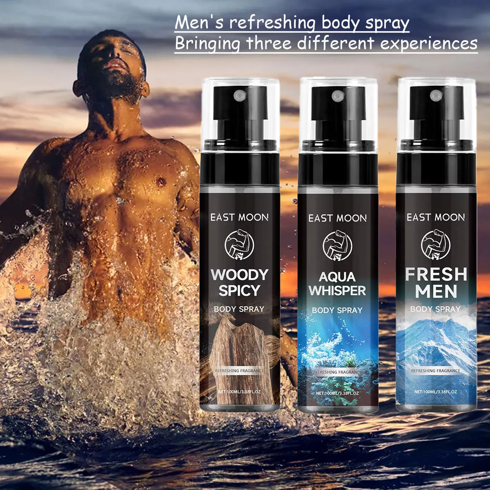 Spray de Fragancia Masculina East Moon 100ml - Perfume Desodorante con Aroma a Sándalo - Eliminador de Olor Corporal Refrescante de Larga Duración para Hombres