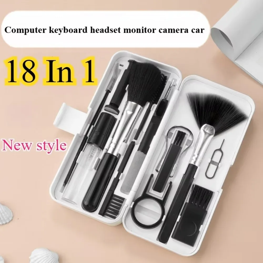 18 in1 Multi-functional Cleaning Kit for Computer DSLR Camera Phone Screen Headset Earphone and Electronics with Brushes and Pen