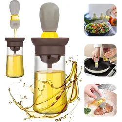 2 in 1 Silicone Dropper Measuring Oil Dispenser Bottle Set with Silicone Brush for Kitchen Cooking Frying Baking BBQ Pancake