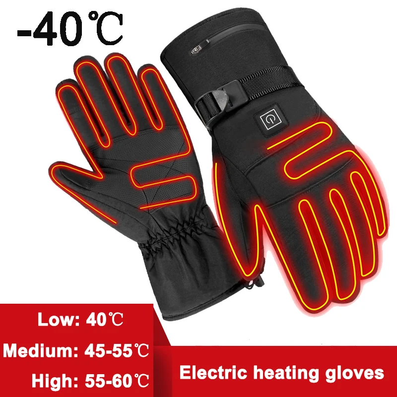 Motorcycle Electric Heated Gloves Touch Screen Finger Heat Resistant Winter Thermal Warm Mittens Bicycle Sports Cycling Skiing