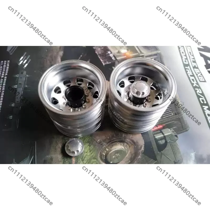 Alloy Rear Dual‑Wheel Rim & Tire Set (1‑Axle Kit), Upgrade Spare‑Part for 1/14 RC Tractor‑Trailer Container Truck, Hobby