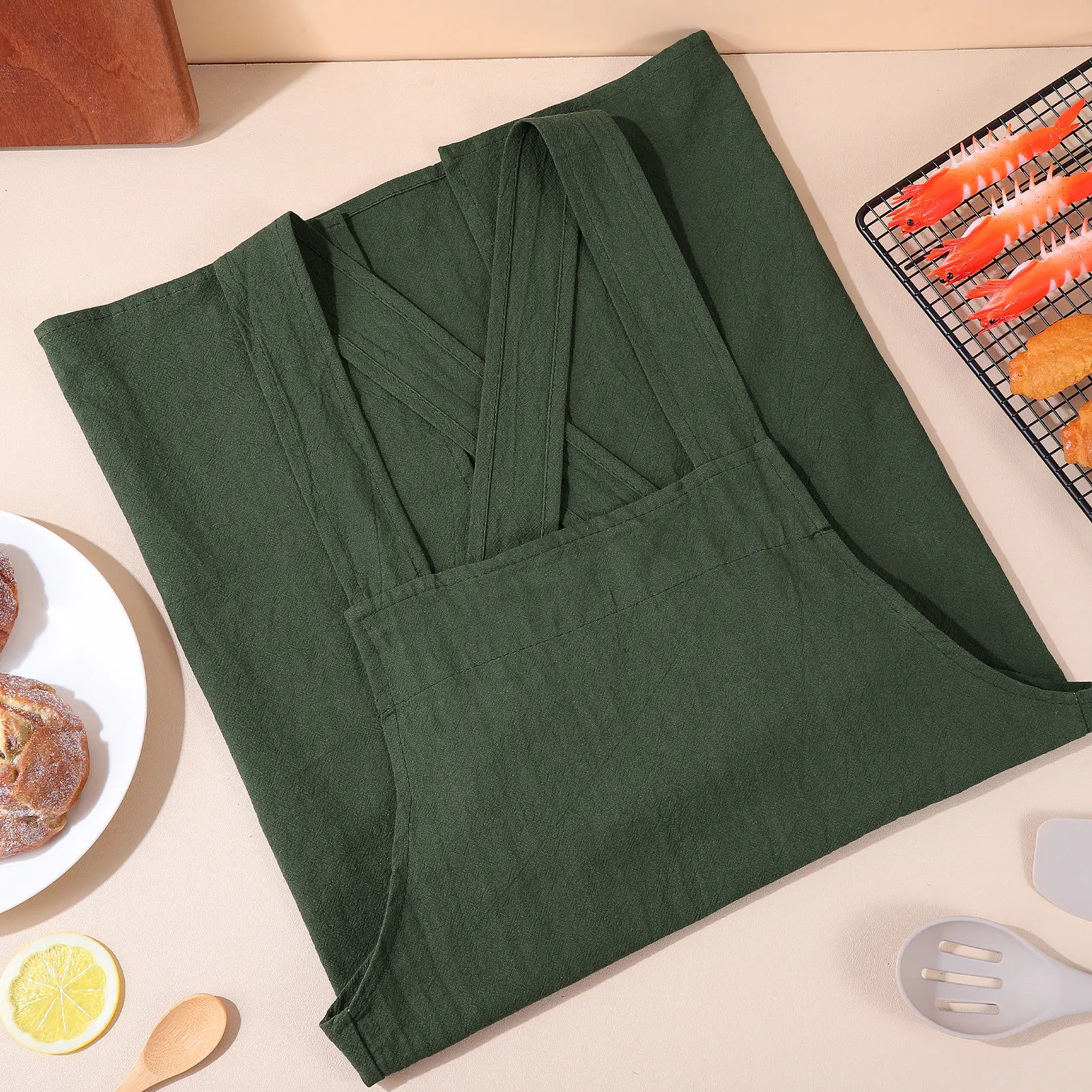 

Cross Back Apron Retro Cotton Canvas No Tie Adjustable Pockets Nail Tech Gardening Cooking Work Apron