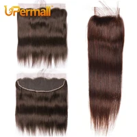Upermall Cabello Humano liso marrón Chocolate 13x6 13x4, encaje Frontal predespuntado suizo transparente 4x4 5x5, cierre #4