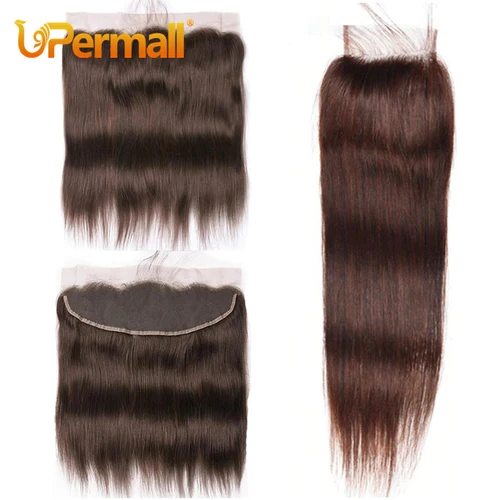 Imagen 1 del producto Upermall Cabello Humano liso marrón Chocolate 13x6 13x4, encaje Frontal predespuntado suizo transparente 4x4 5x5, cierre #4
