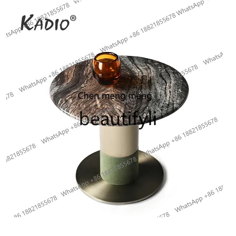 

182Q Modern light luxury purple landscape natural marble sofa edge few round luxury stone small coffee table