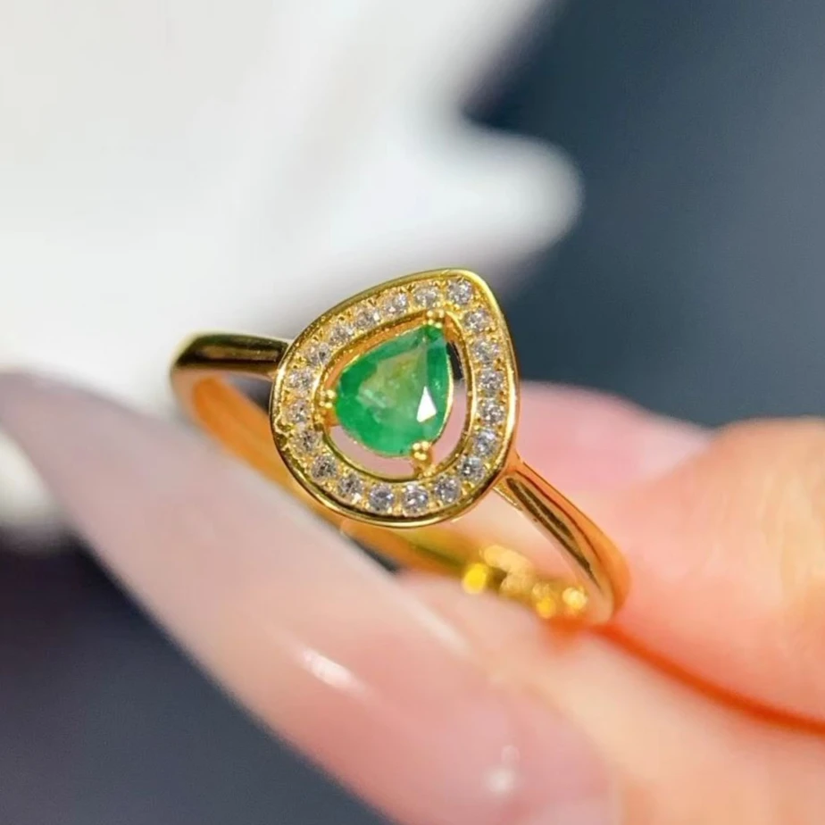 Natural Colombian Emerald Ring 925 Silver 4x5mm Pear Shape Emerald Jewelry Women Luxury Party Fine Jewelry