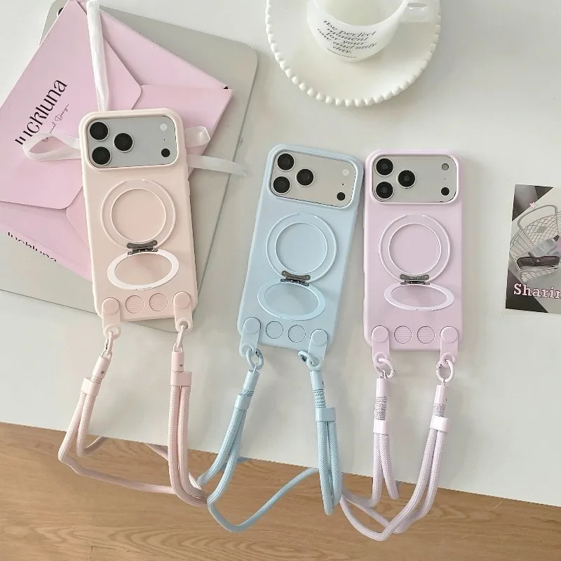 Removable Thick Crossbody Strap Anti-Loss Cord Liquid Silicone Case For iPhone 17 13 14 15 16 Pro Max Shockproof Bumper Cover