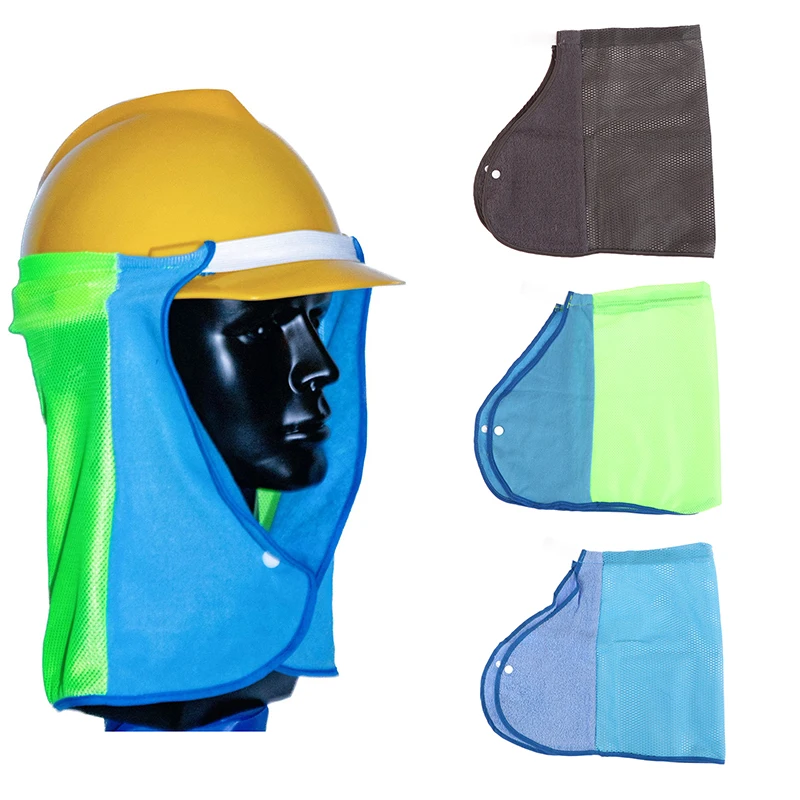 

Sun Shade Attachable Blue And Green Color Hard Hat Brim With Neck Shield Reflective Stripe Breathablehigh Visibility Hard Hat